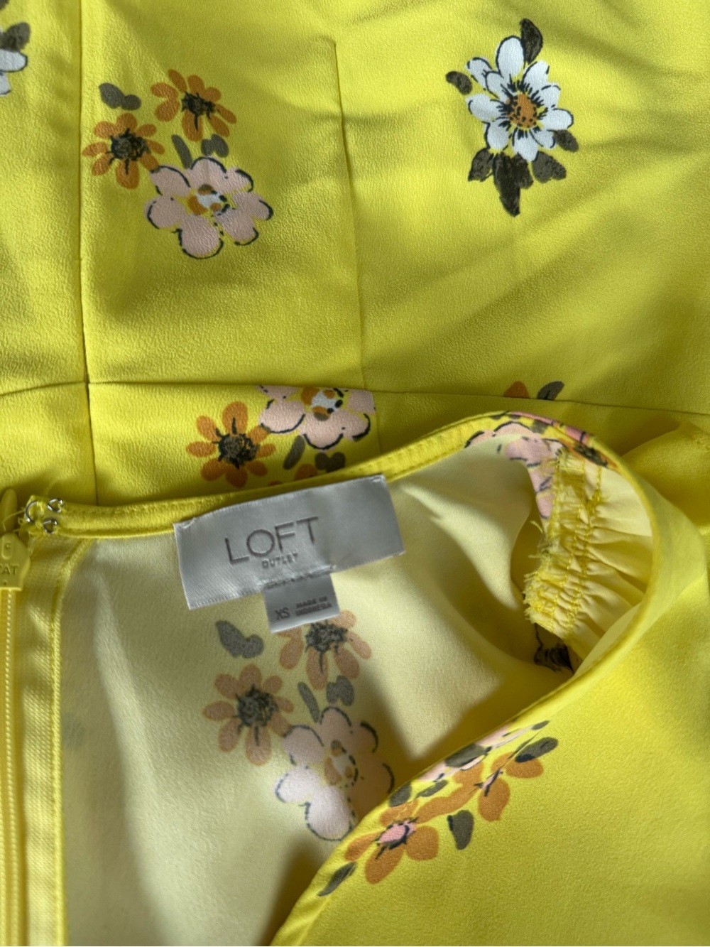 LOFT Yellow Floral Mini Dress with Tie Waist - Picture 3 of 4